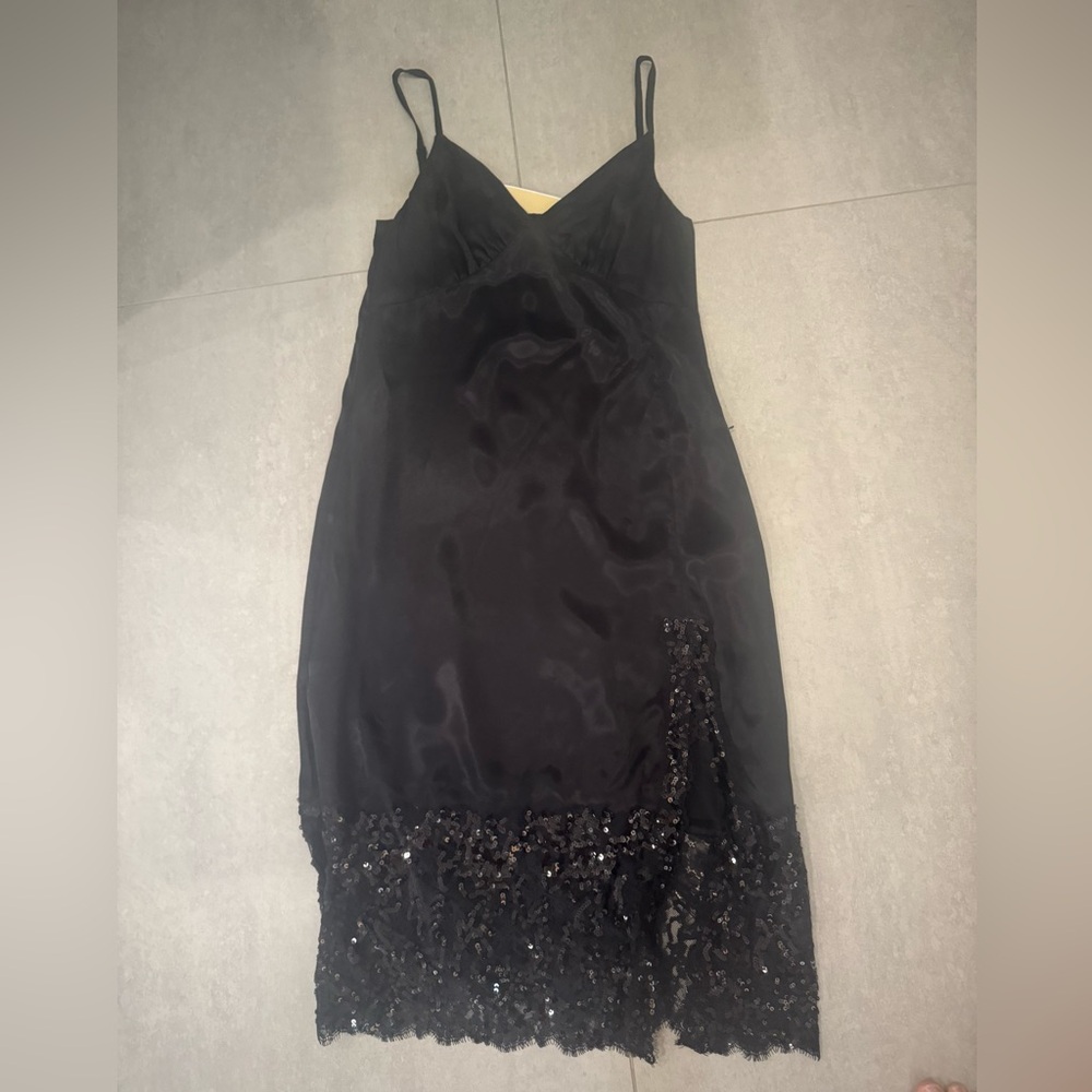 Michael Kors Black Sequin Lace Slip Dress